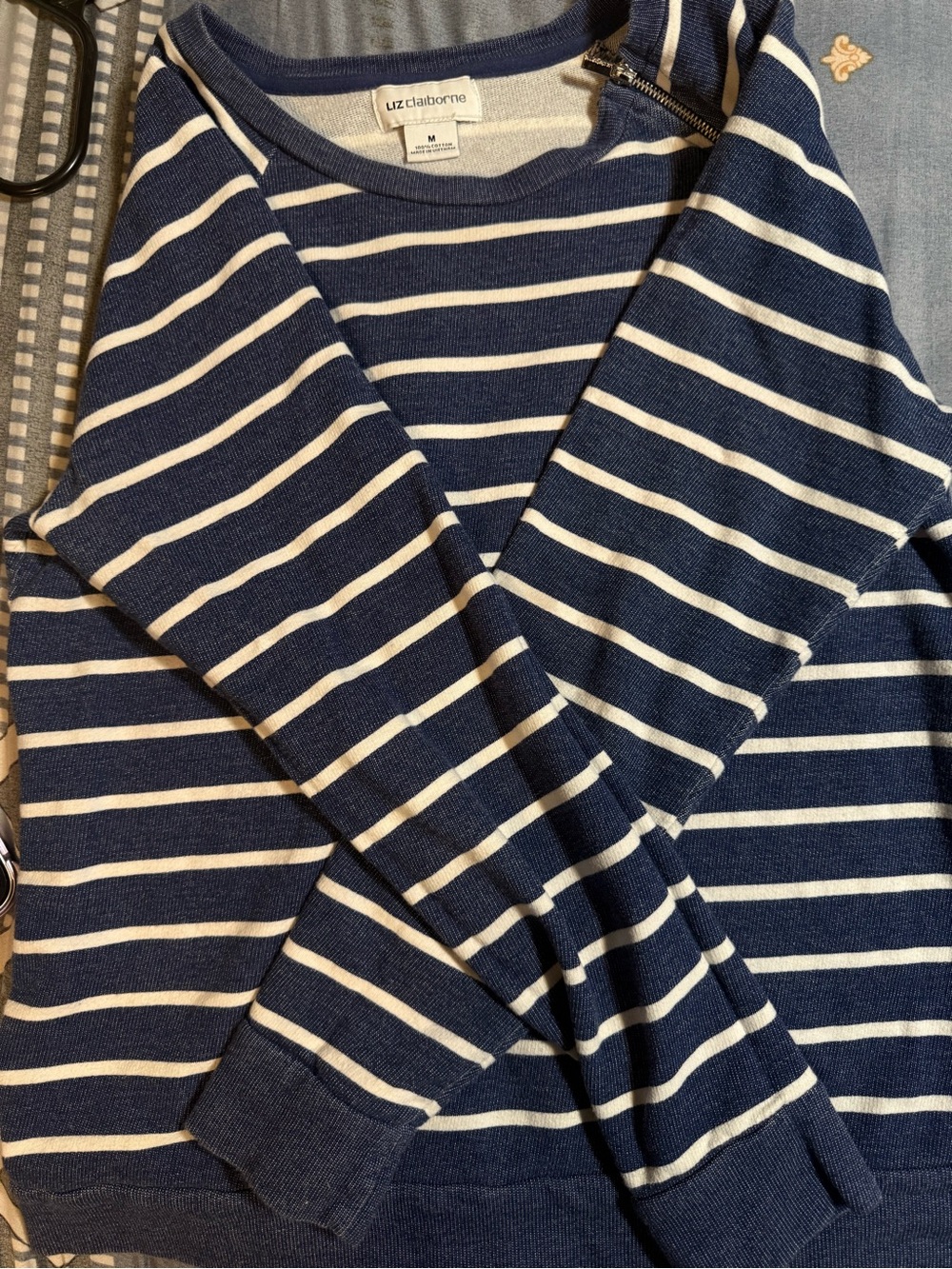 Liz Claiborne Navy & White Striped Crewneck Sweater
